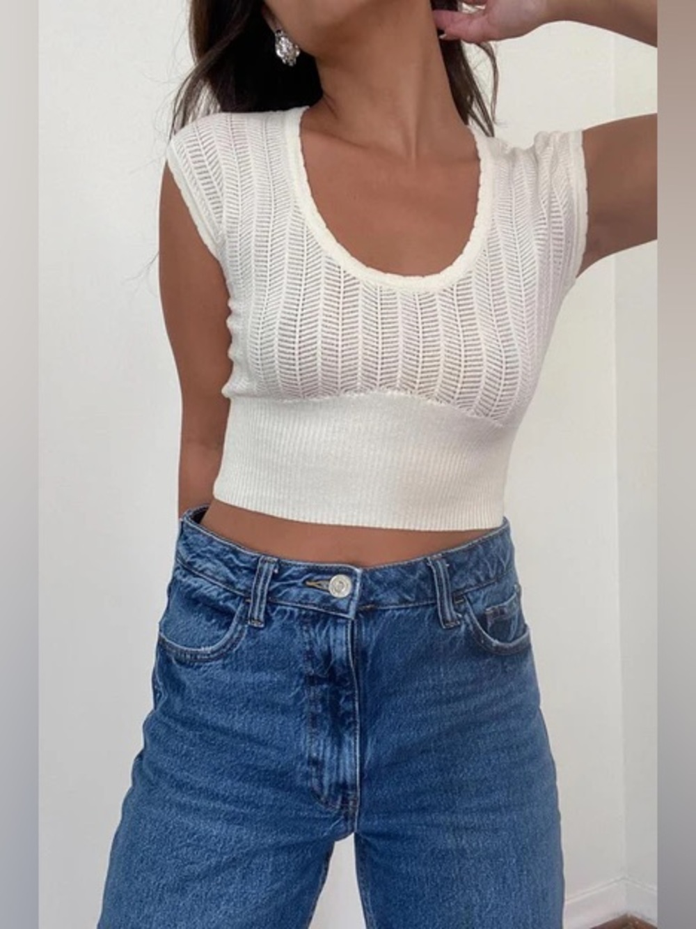 Free People Intimately knit‎ crop Scoop Neck Beige Size Small